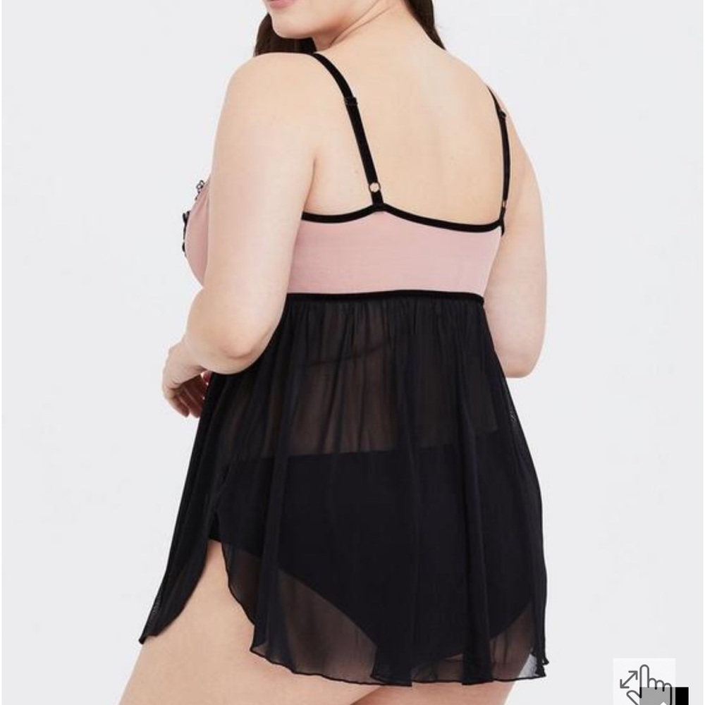 Torrid Pink & Black Floral Applique Mesh Babydoll - Picture 3 of 3